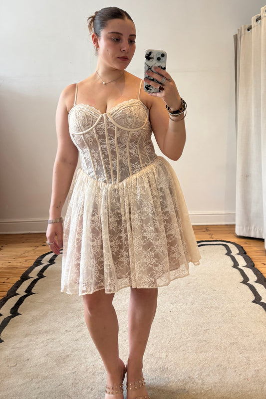 Louisa Vintage Cream Lace Mini Dress
