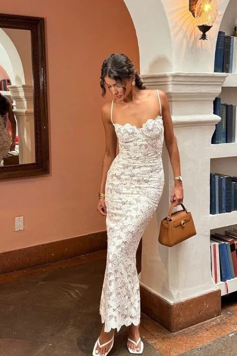 The Taylie White Lace Midi Dress