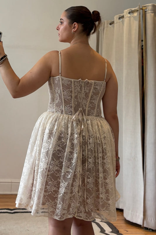 Louisa Vintage Cream Lace Mini Dress