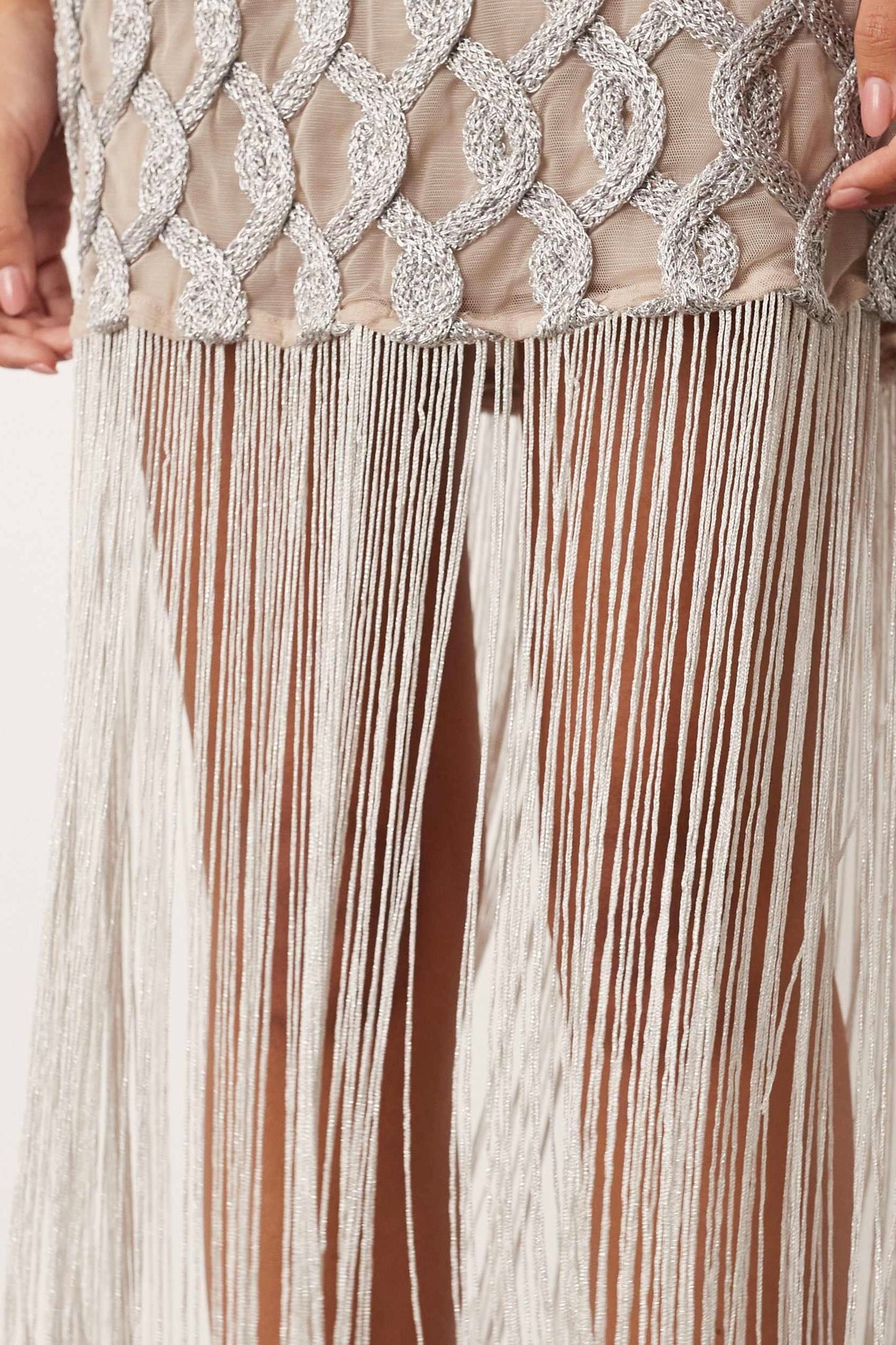 Lattice Grid Mini with fringe hem in Metallic - Resale