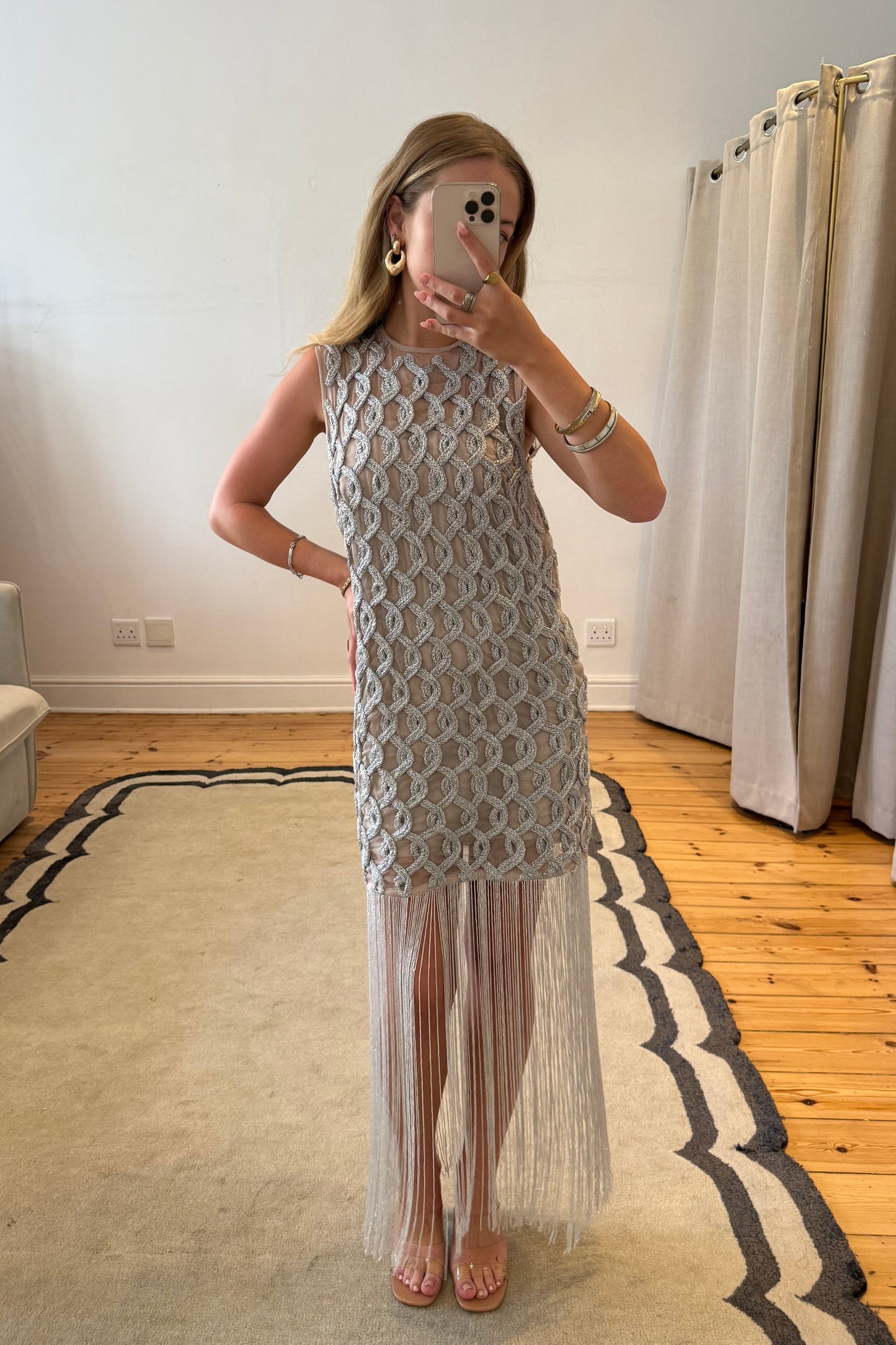 Lattice Grid Mini with fringe hem in Metallic - Resale