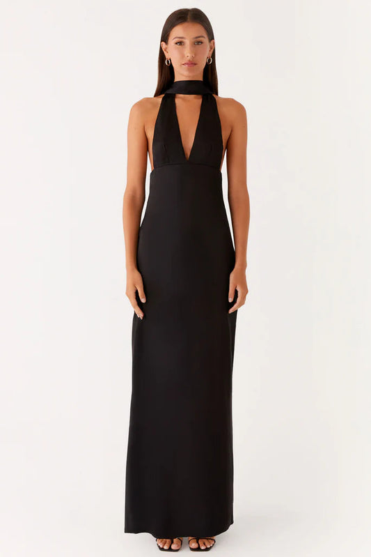 The Alicia Satin Halter Maxi Dress