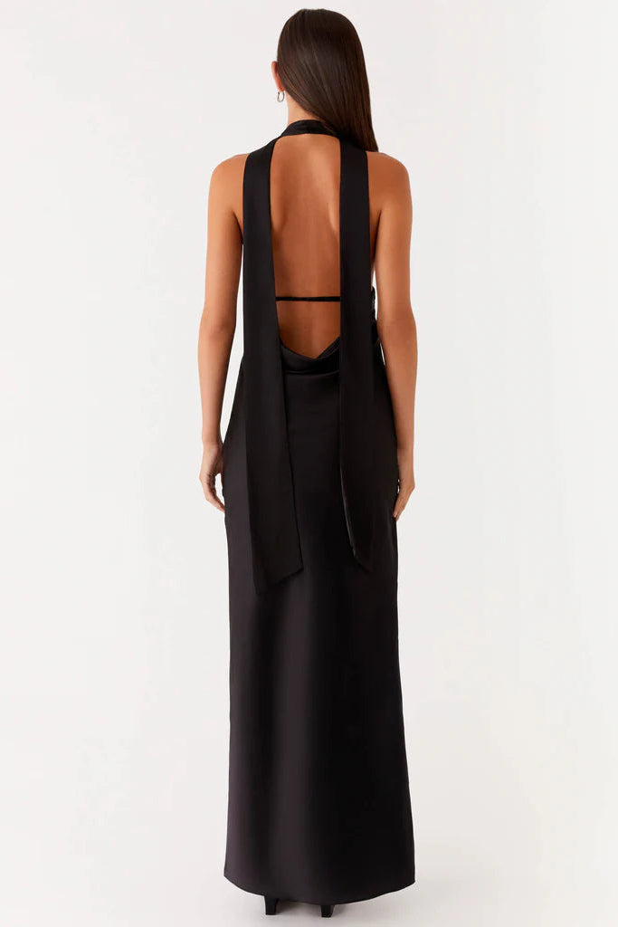The Alicia Satin Halter Maxi Dress
