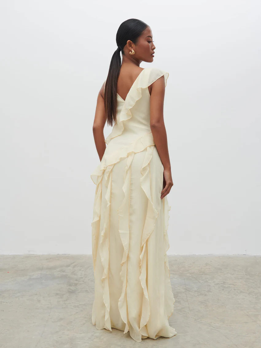 Faye Ruffle Maxi Dress in Butter Yellow