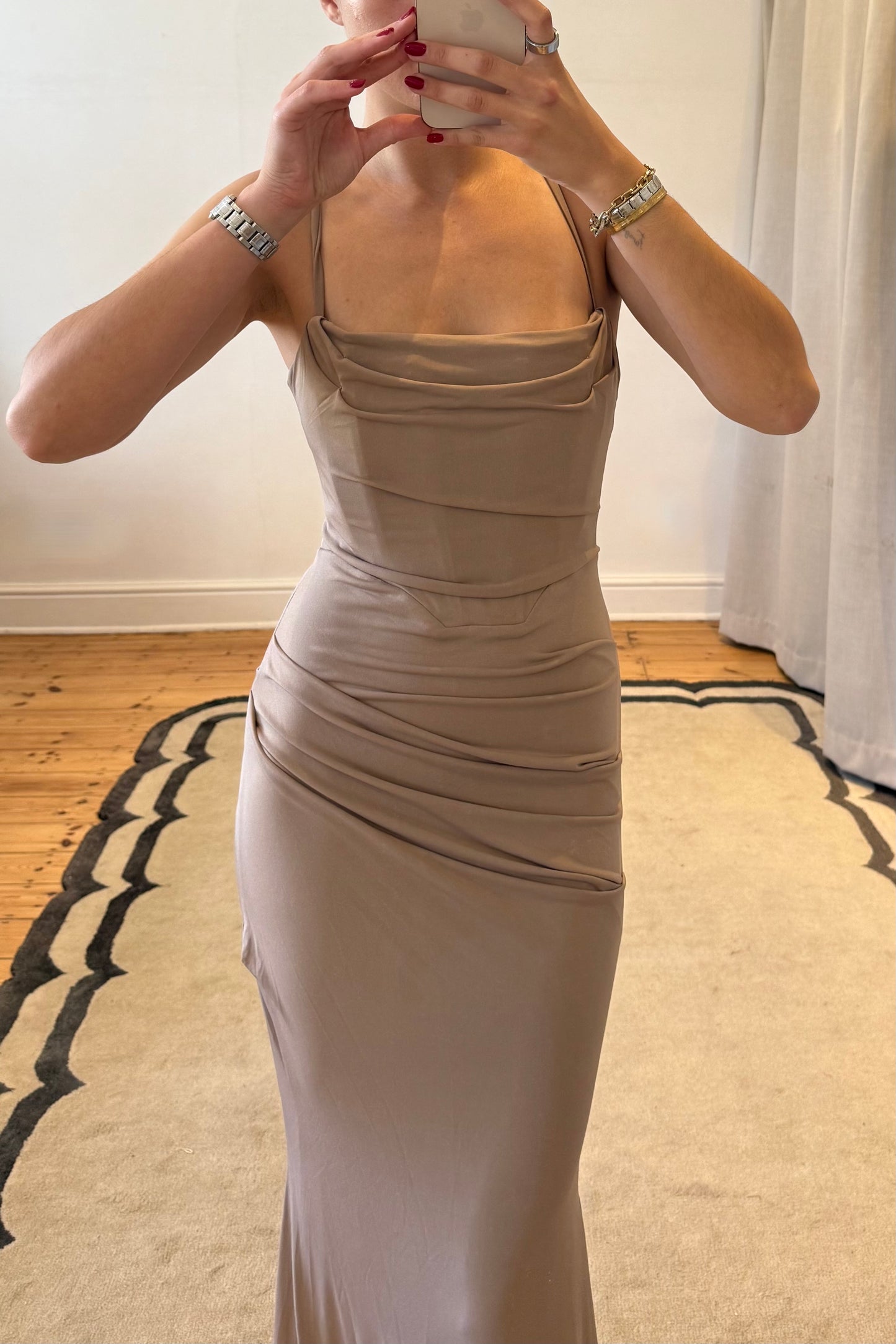 The Milena Corset Maxi Dress in Brown