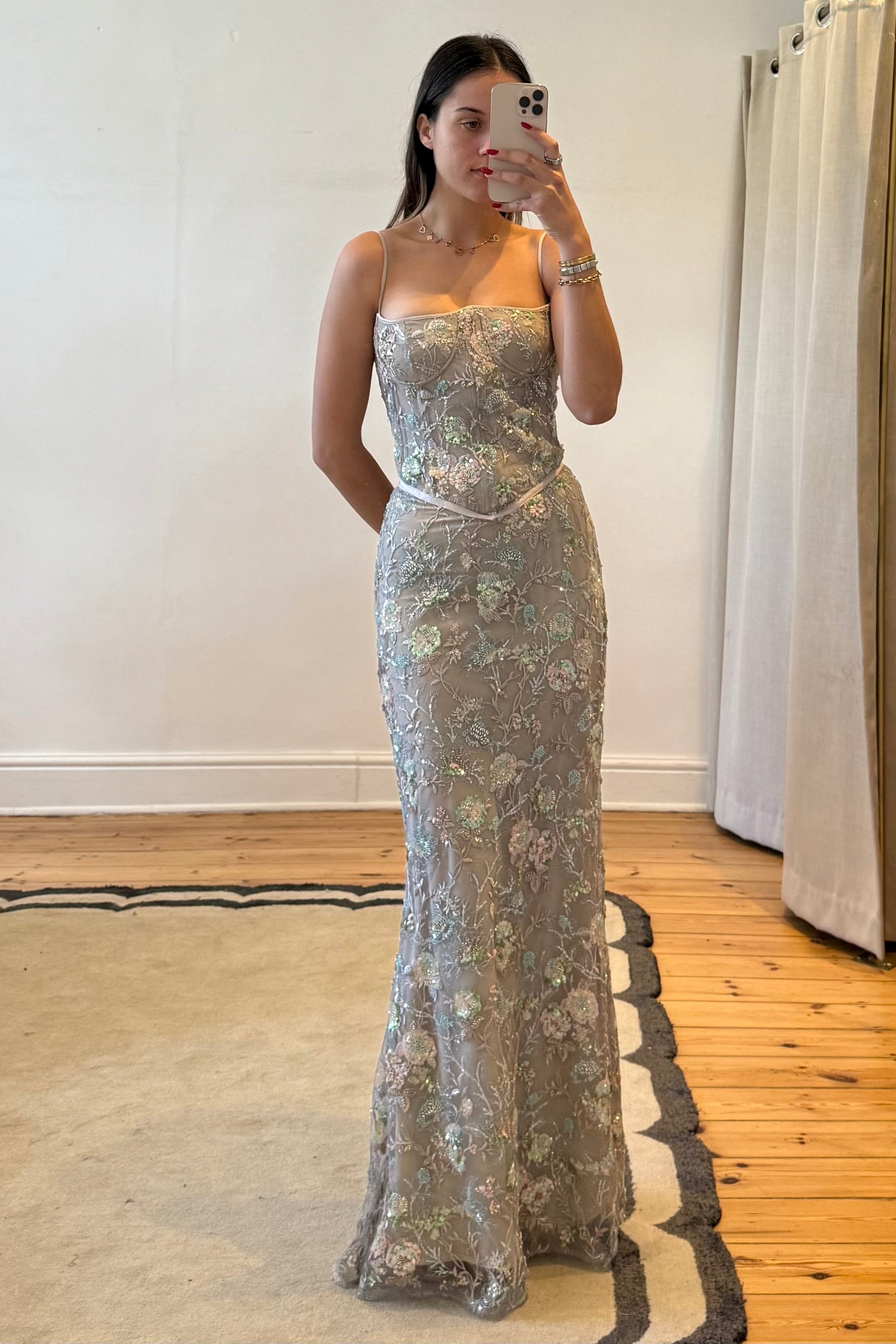 House of CB Naima Bronze Hand-Beaded Corset Maxi Gown Hire — Size S