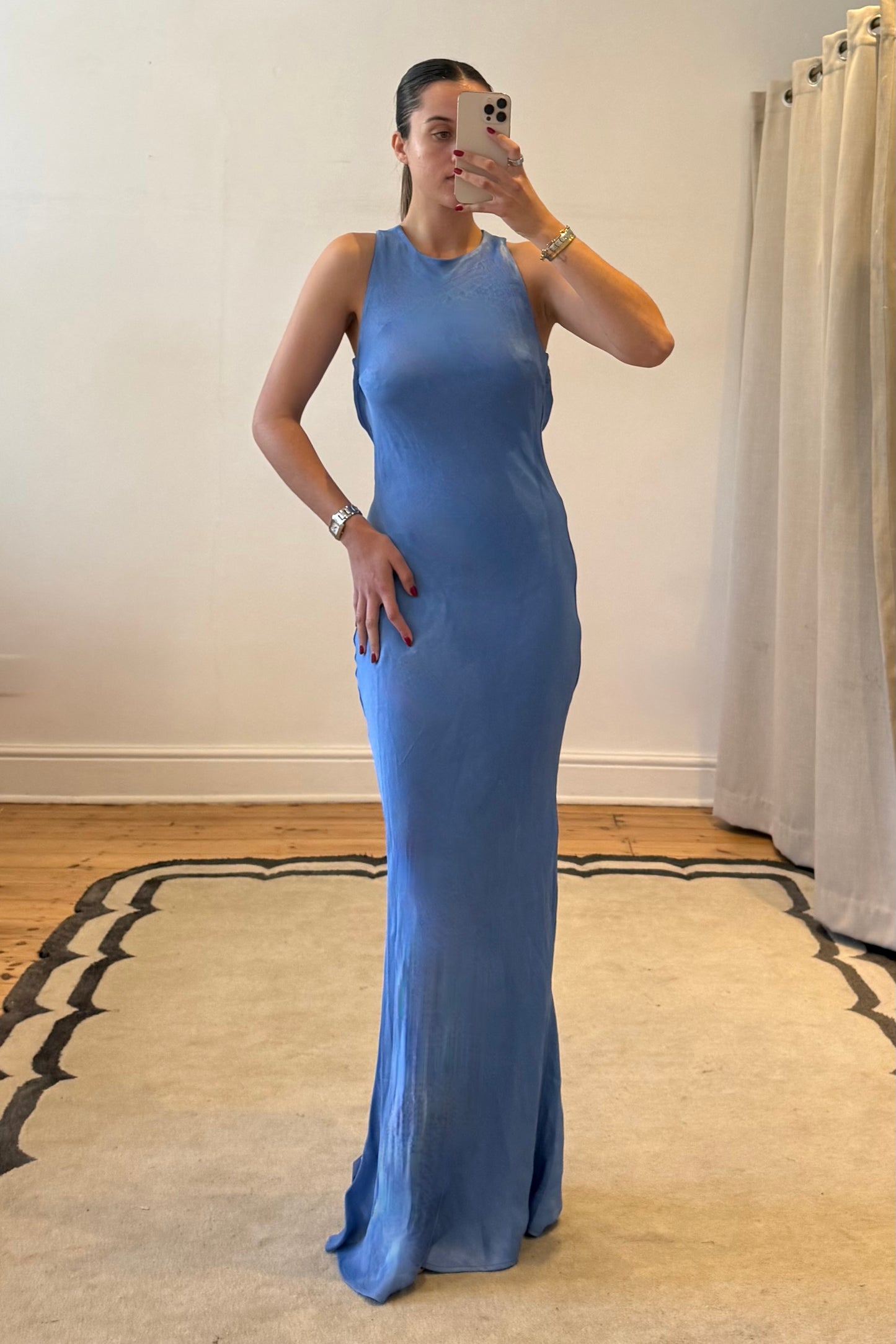 knee length dresses for ladies The Azure Drape Back Maxi Dress | Omnes