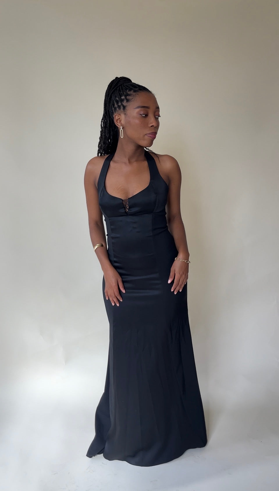 The Vintage Satin Halter Gown in black – view 4