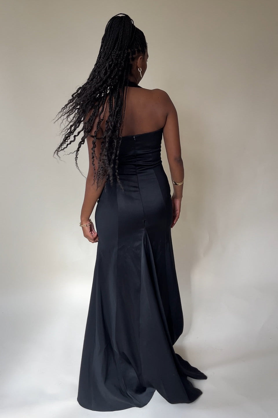 The Vintage Satin Halter Gown in black – view 6