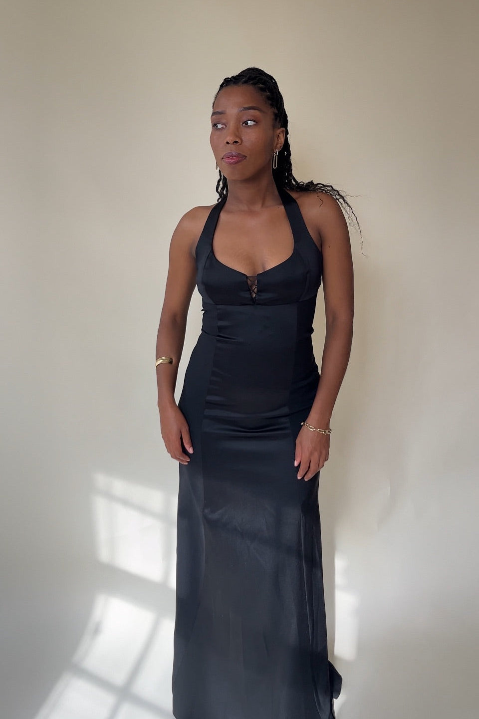 The Vintage Satin Halter Gown in black – view 7