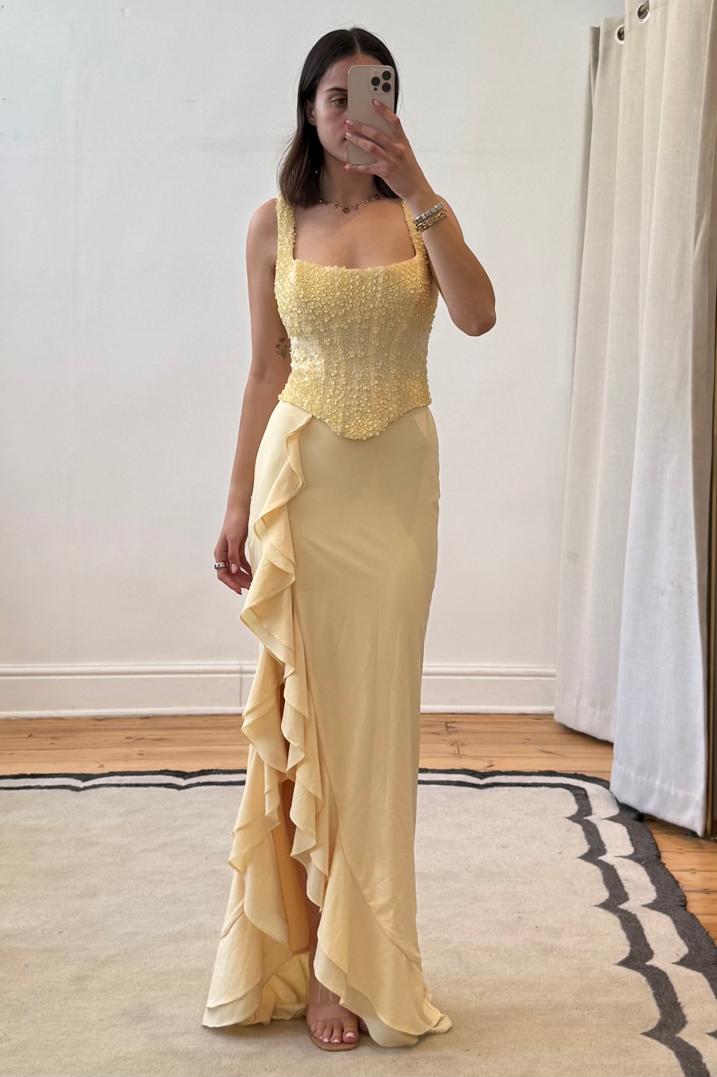 The Robina Embellished Ruffle-Trim Corset Gown