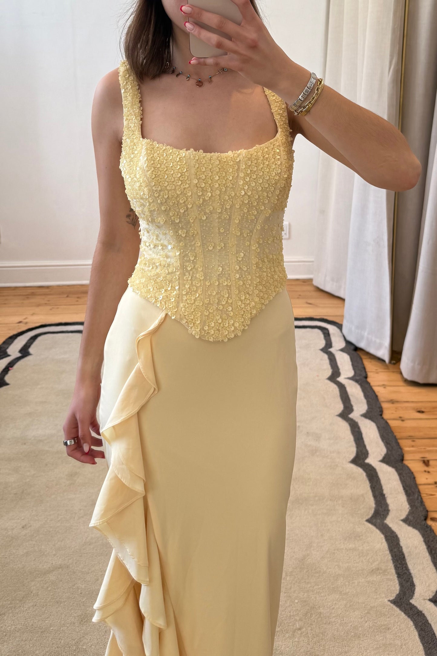 The Robina Embellished Ruffle-Trim Corset Gown