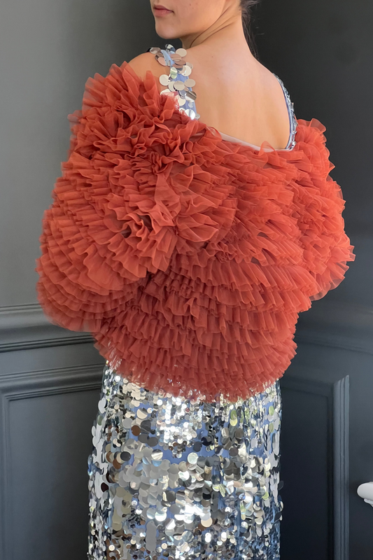 The Ruffle Statement Jacket in Rust