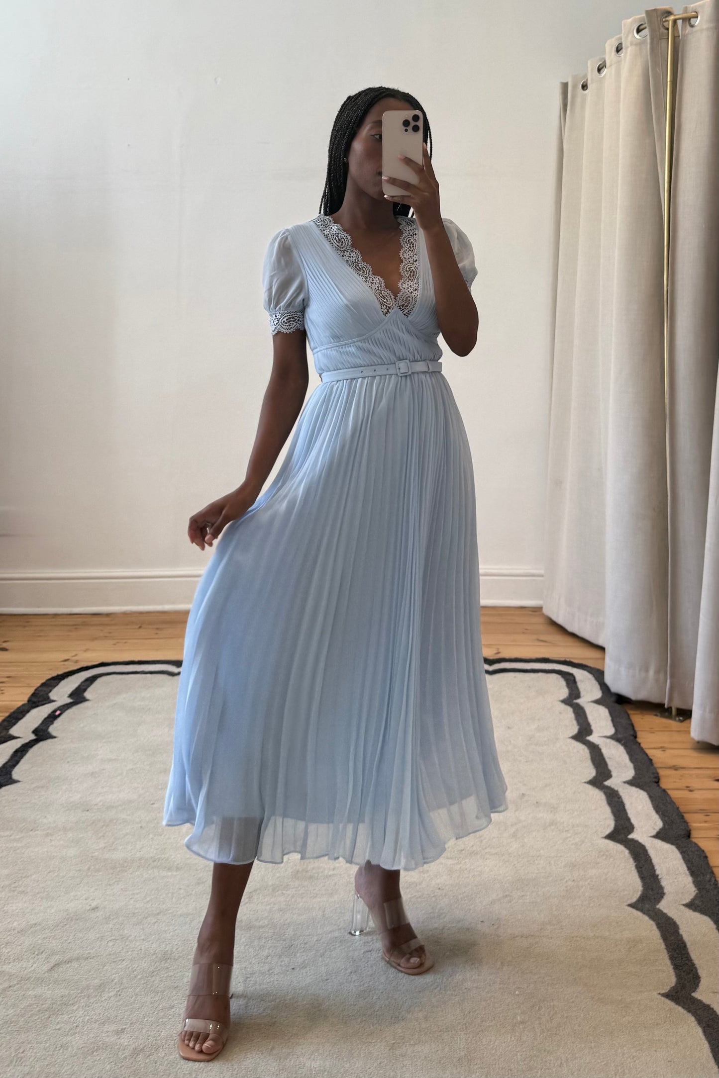 white christmas dresses Baby Blue Fine Lace Midi Dress self-portrait-US white christmas dresses Baby Blue Fine Lace Midi Dress self-portrait-US