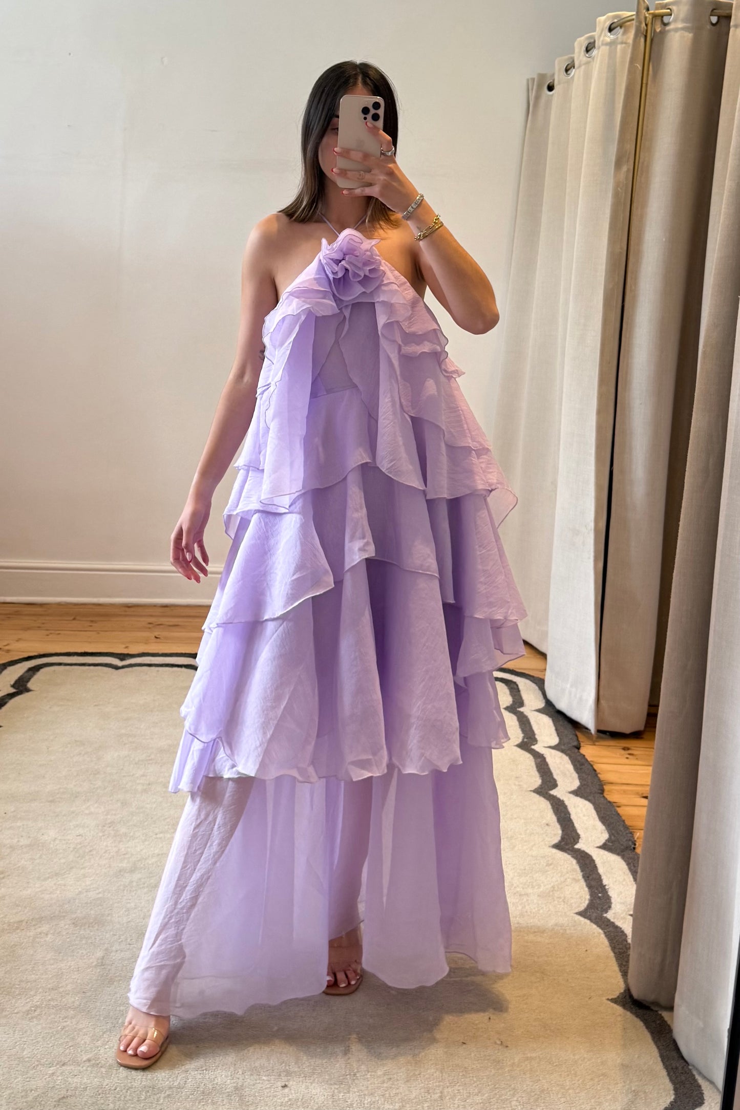 Off-Shoulder Ruffle Layered Maxi Dress