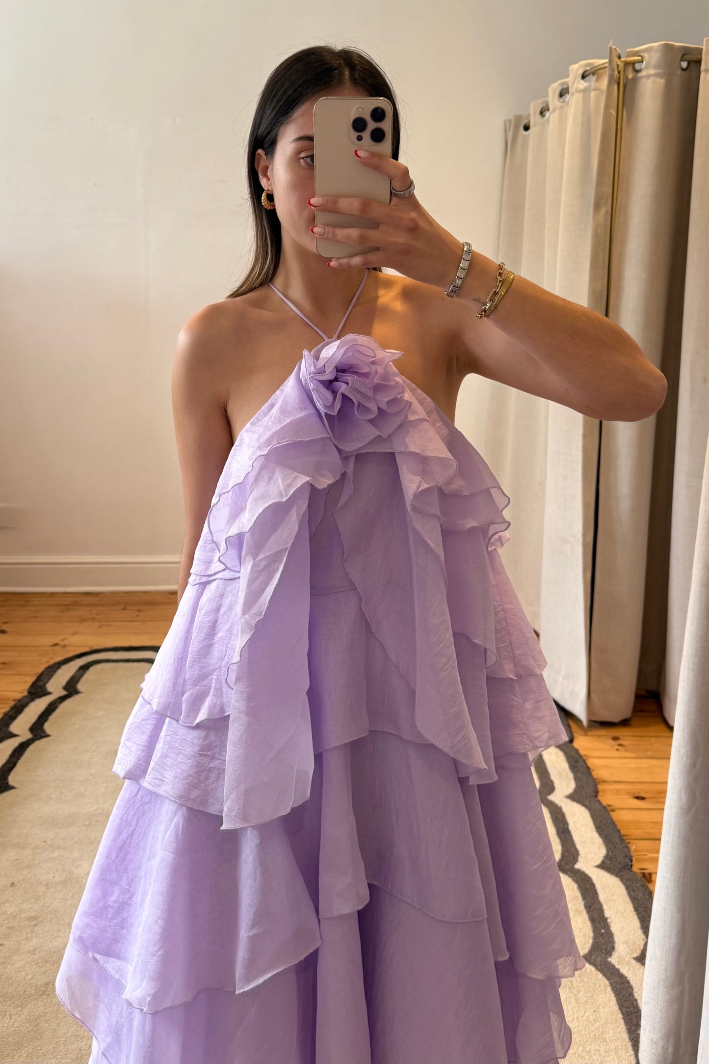 Off-Shoulder Ruffle Layered Maxi Dress