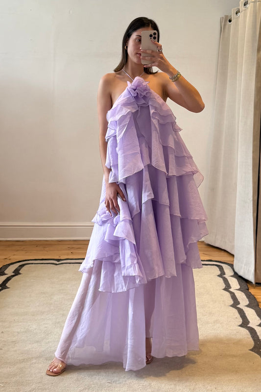 Off-Shoulder Ruffle Layered Maxi Dress