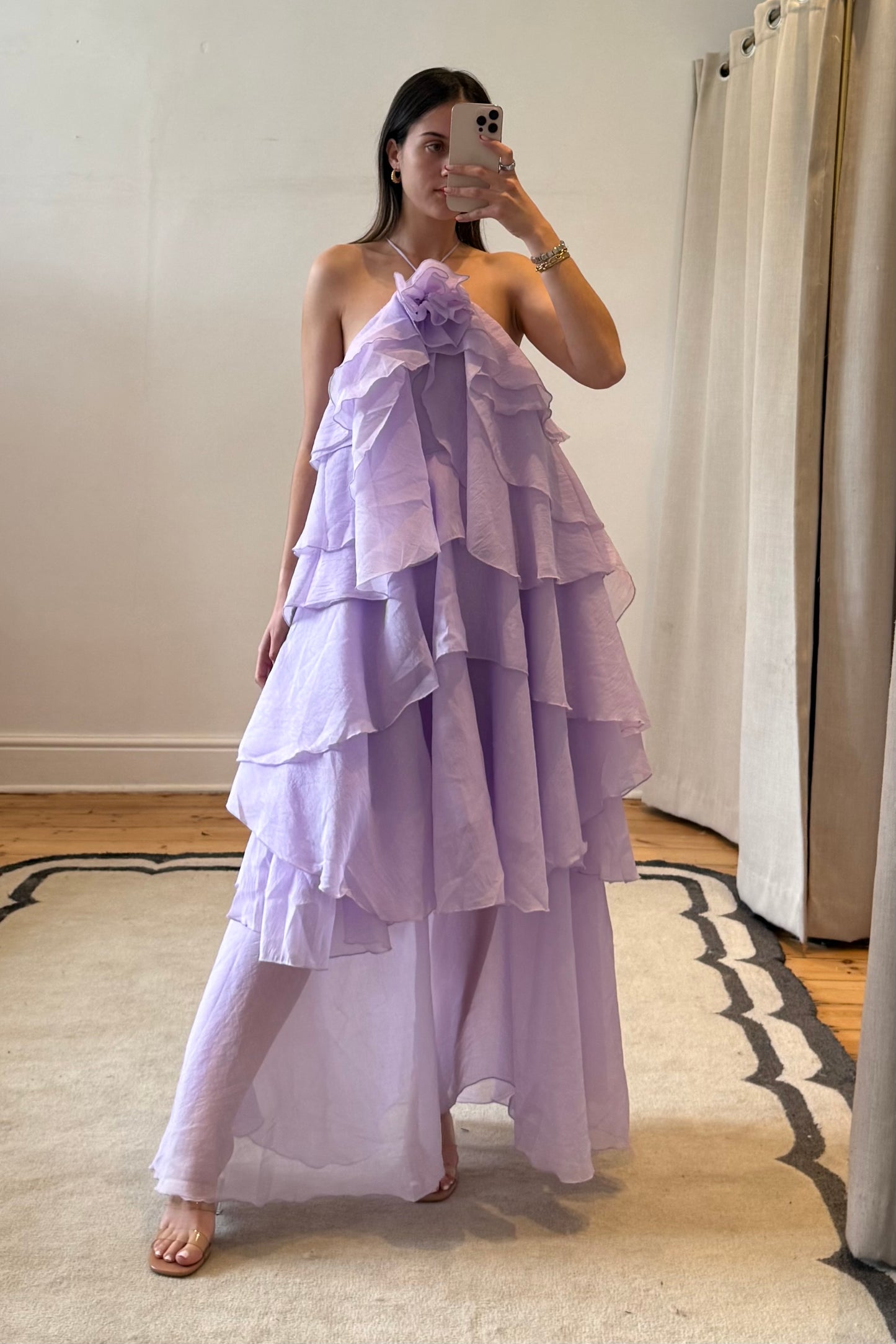 Off-Shoulder Ruffle Layered Maxi Dress