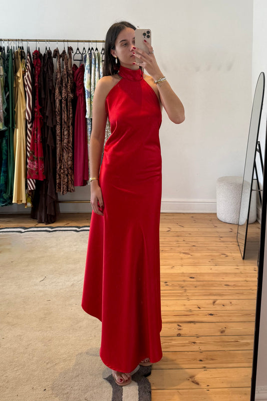 Red Halterneck Satin Dress
