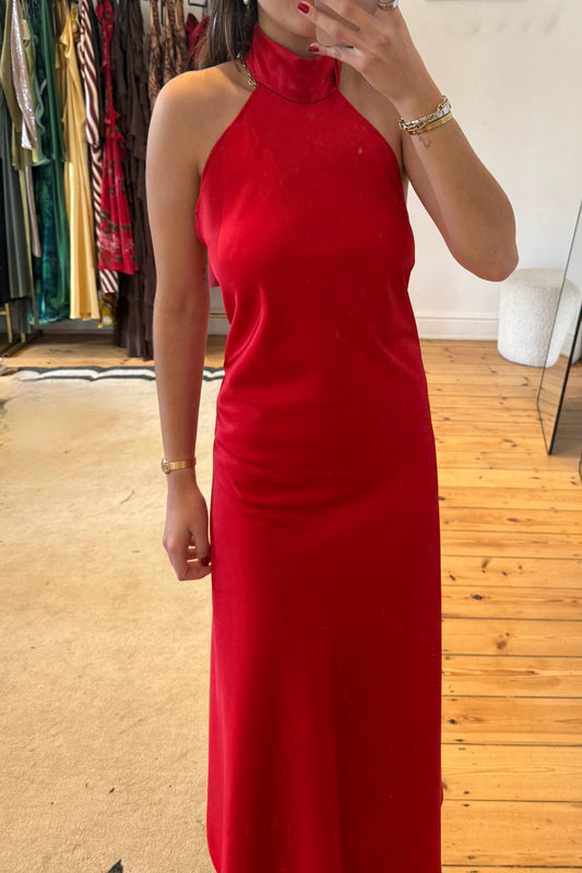 Red Halterneck Satin Dress