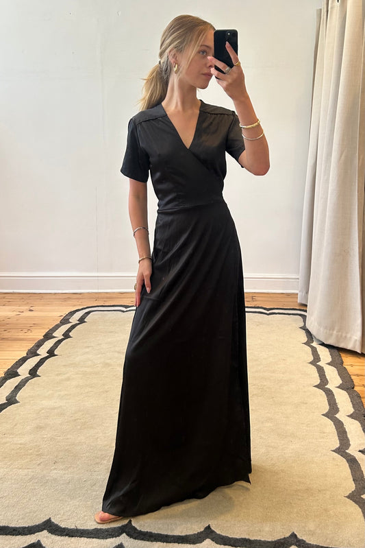 The Black Satin Wrap Dress