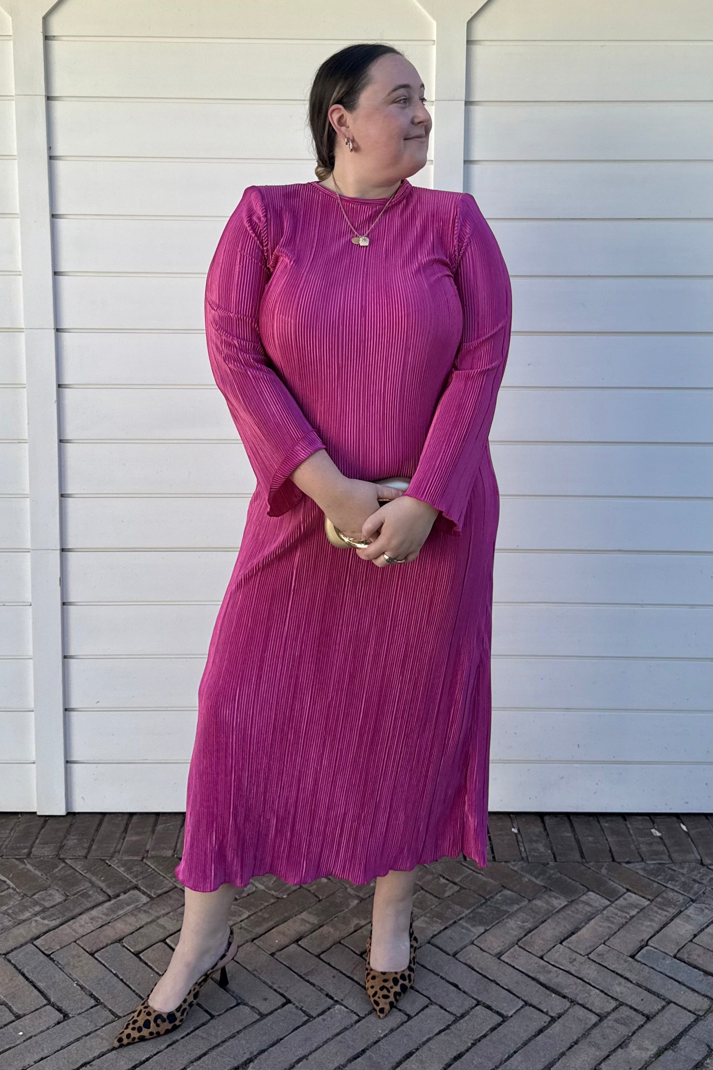 Pink Rosey Plisse Dress