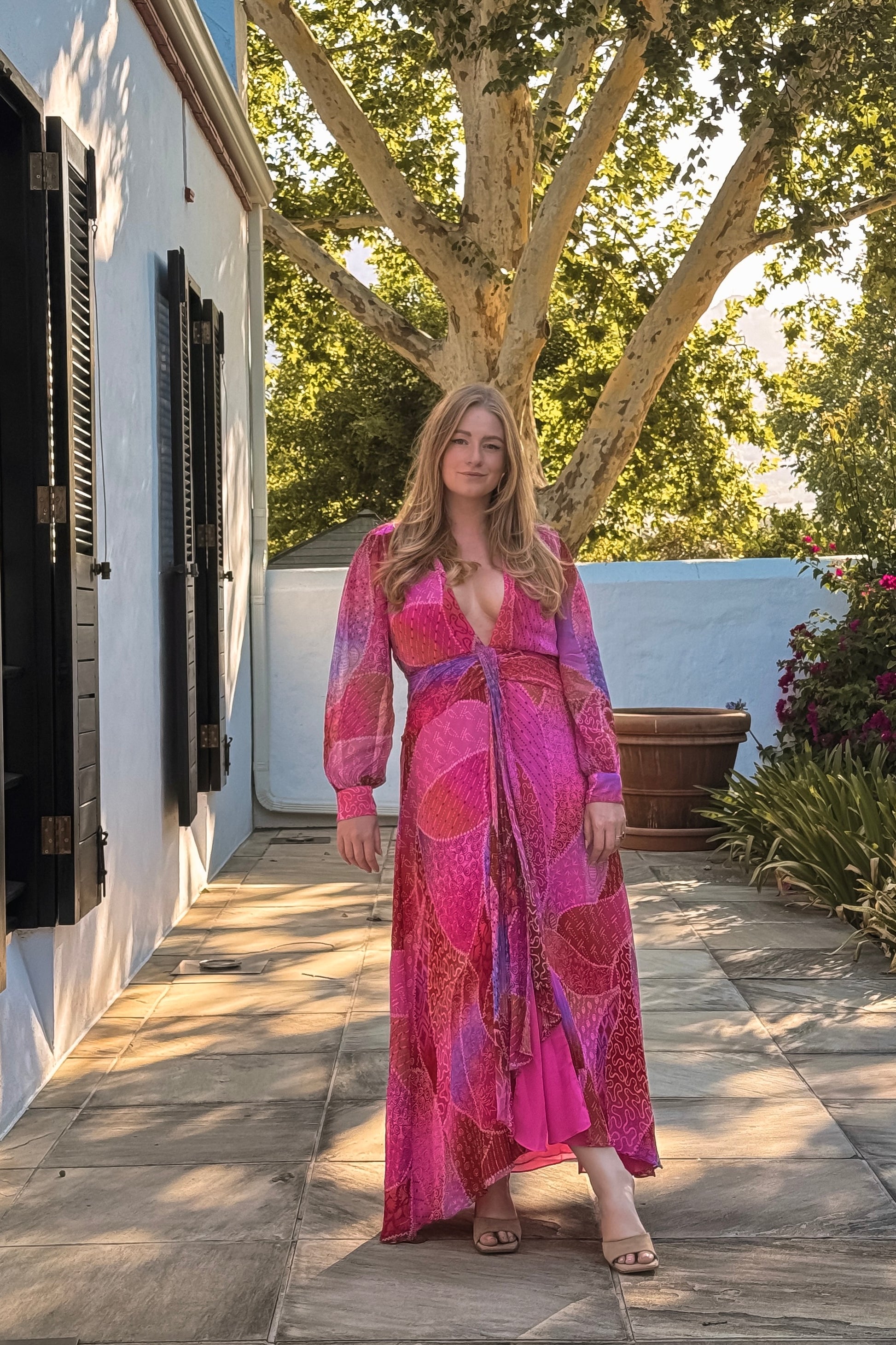 The Meera Dress in Ibiza Night Sunset | Rixo | Pink The Meera Dress in Ibiza Night Sunset | Rixo | Pink