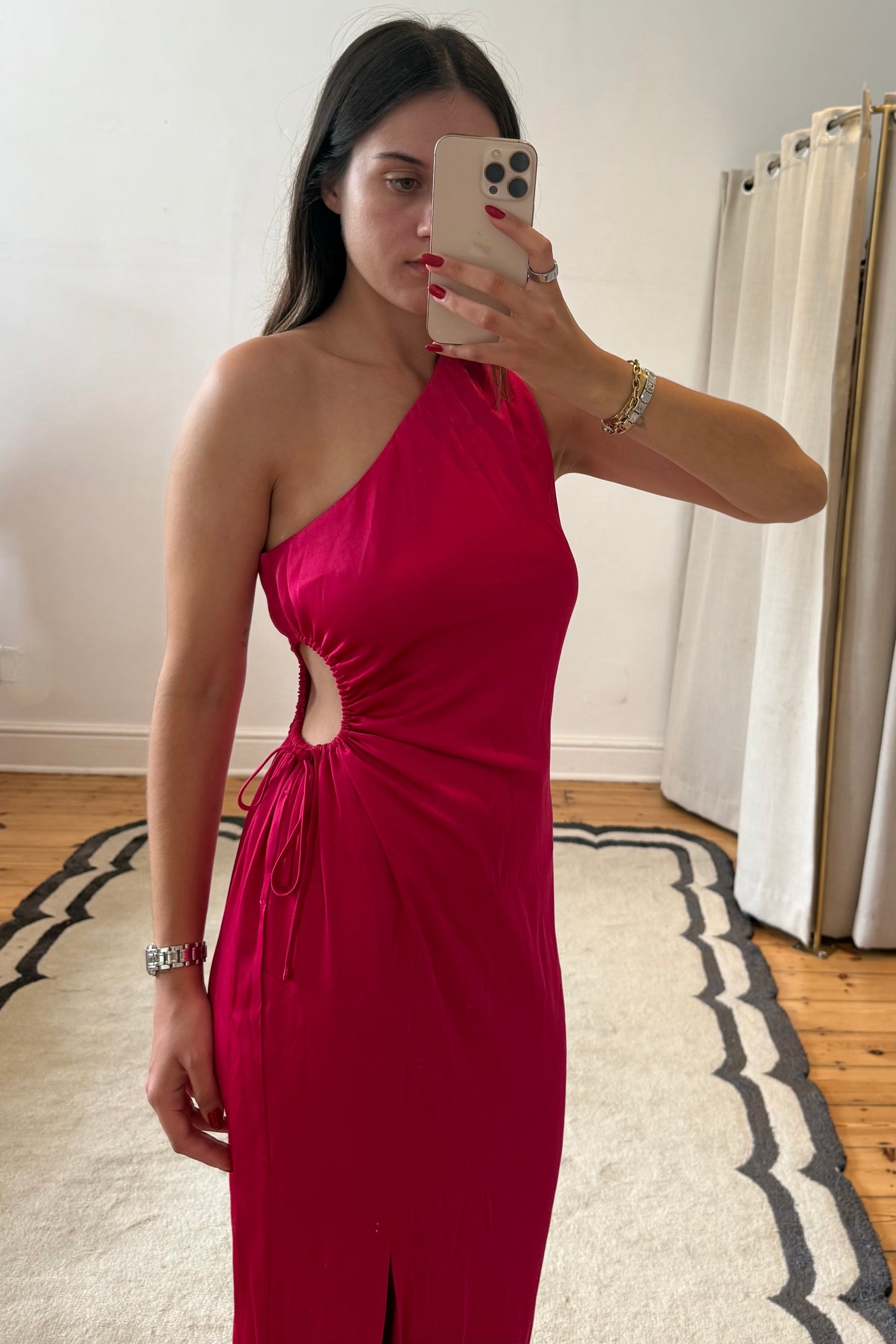 Rosabella Satin Cut-Out Midi Dress