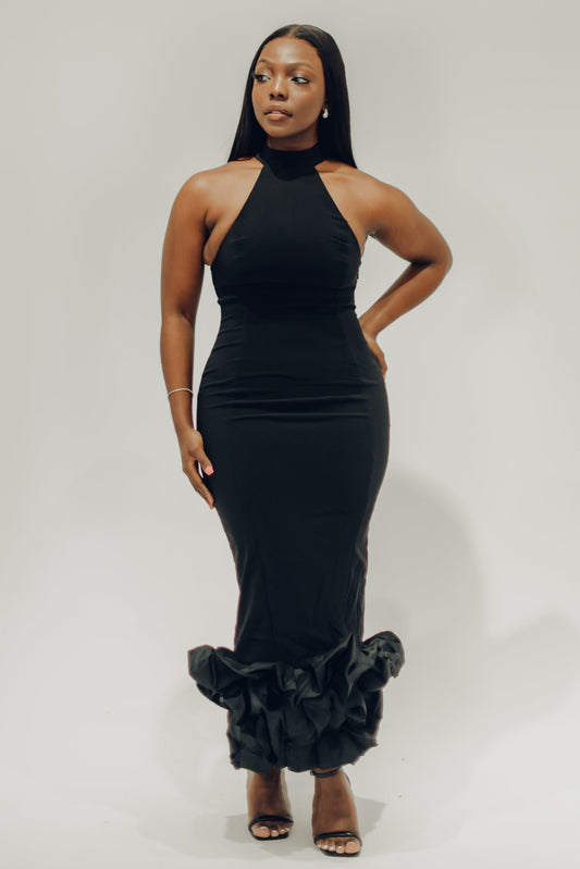 The Juniper Black Peplum Maxi Dress