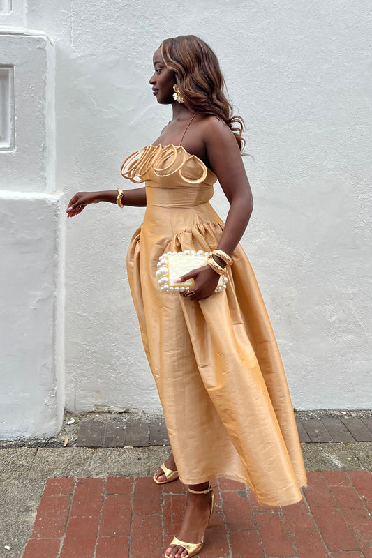 Meraki Midi Dress - Champagne Gold