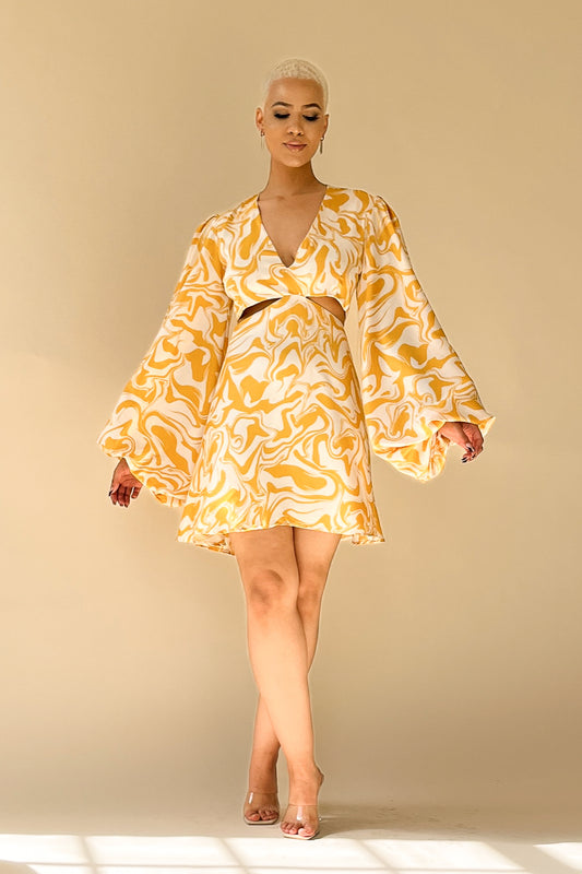 the joanna dress in yellow abstract print