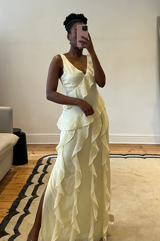 Faye Ruffle Maxi Dress in Butter Yellow
