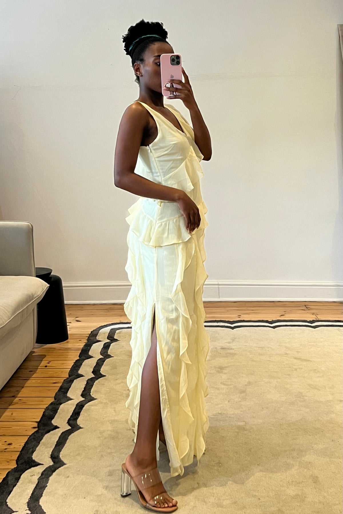 Style Rotate Faye Ruffle Maxi Dress Hire — Pretty Lavish, Butter Yellow | Style Rotate