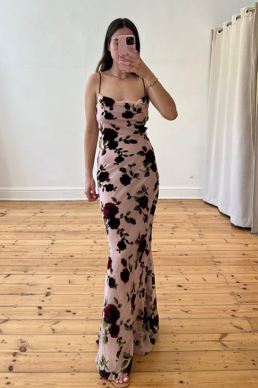The Serena Pink Devore Maxi Dress