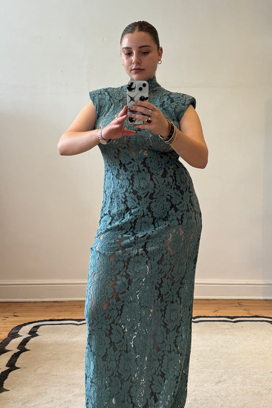 The Blue Lace Open Back Dress