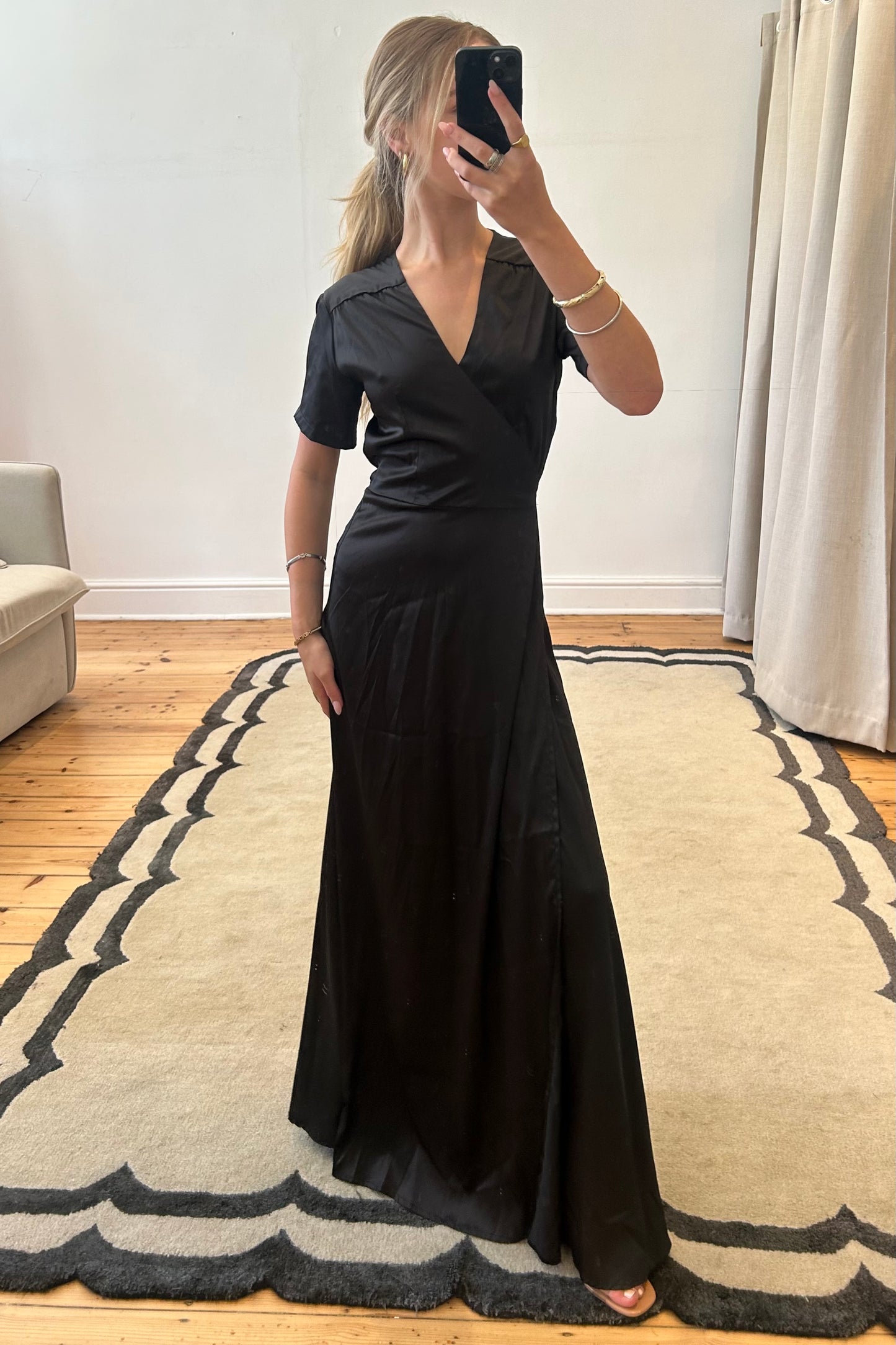 The Black Satin Wrap Dress
