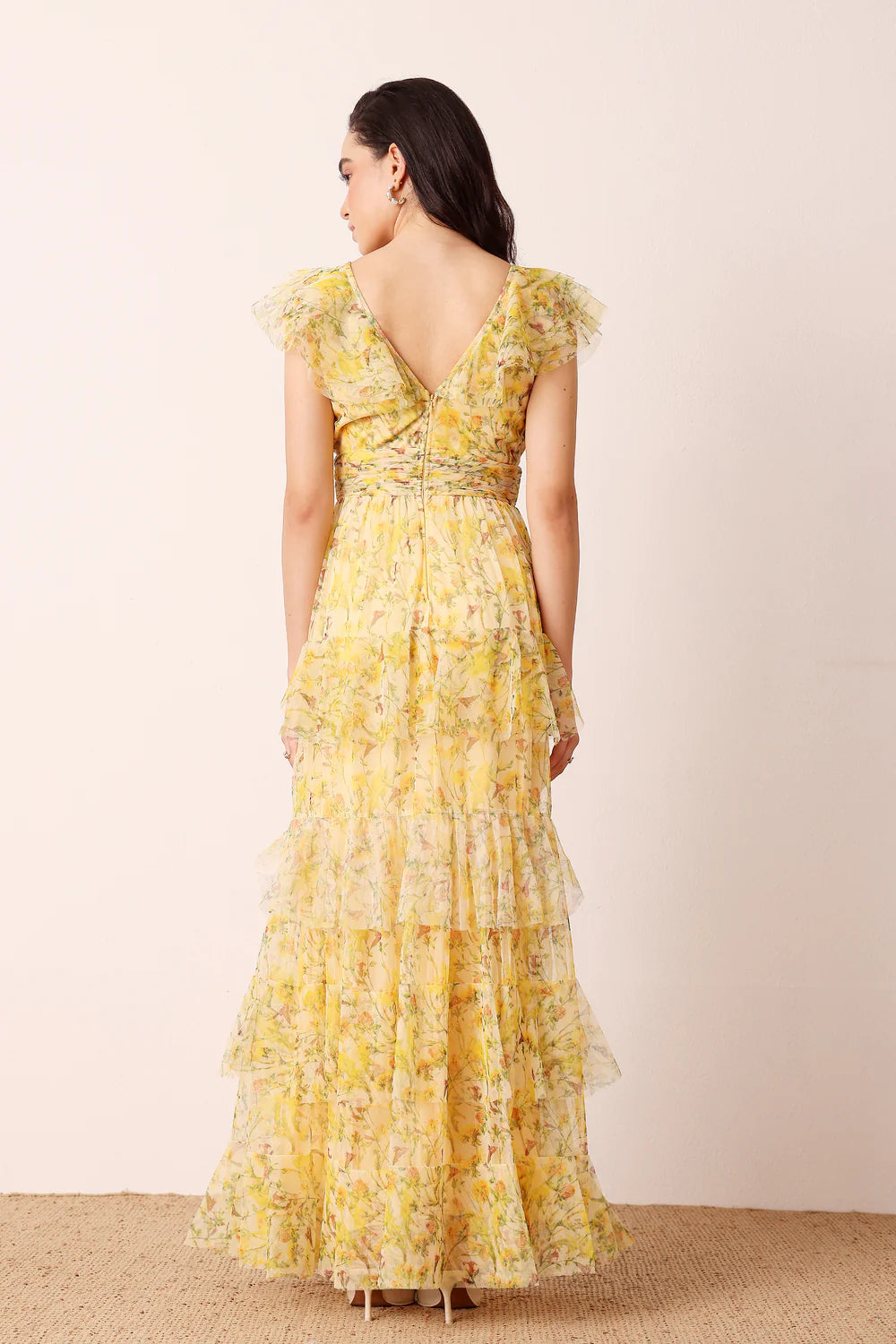 Olympia Maxi Dress in Yellow Floral