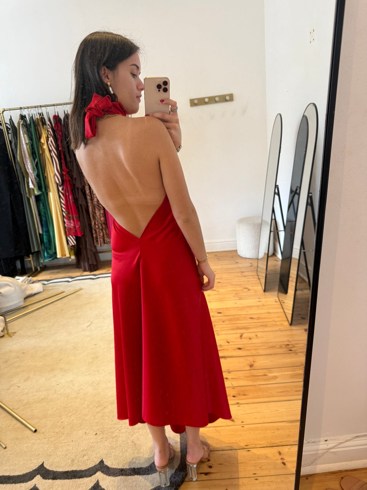 Red Halterneck Satin Dress