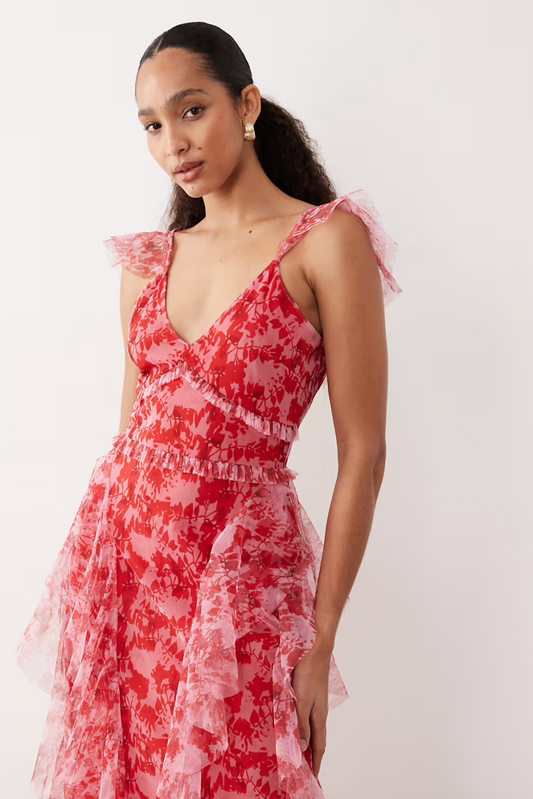 Malin Maxi Dress in Red & Pink Floral