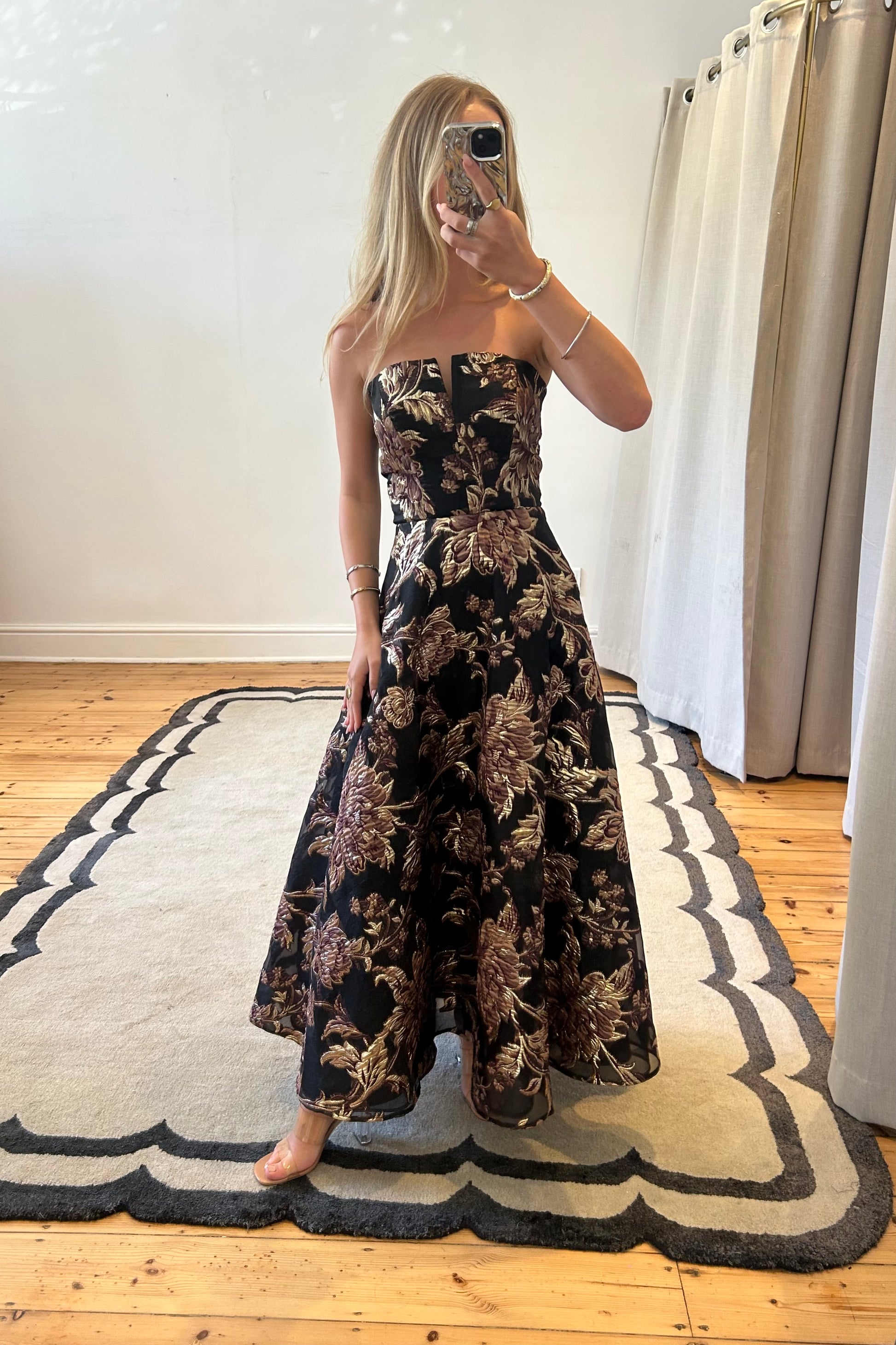 black gold brocade dress AKIRA Best Dressed Brocade Maxi Dress | Black
