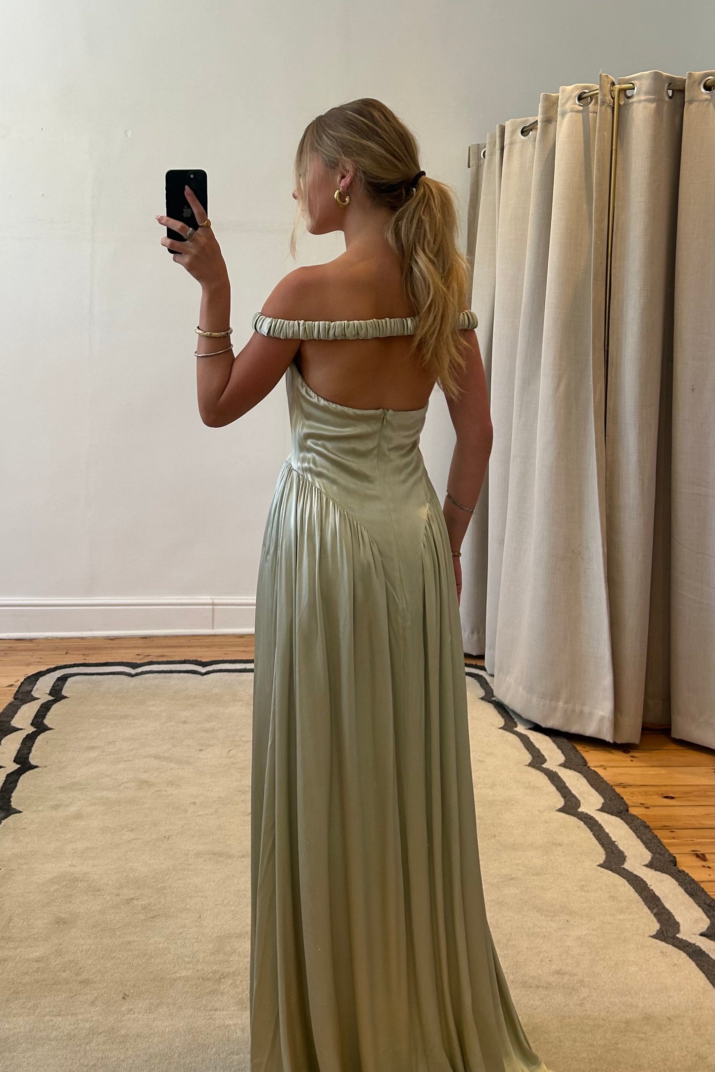 Meshki Coco Dropped Waist Maxi Dress Hire — Sage