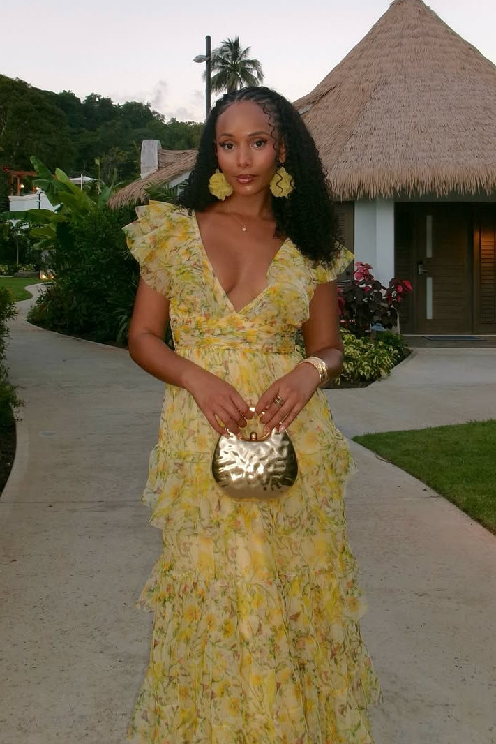 Olympia Maxi Dress in Yellow Floral