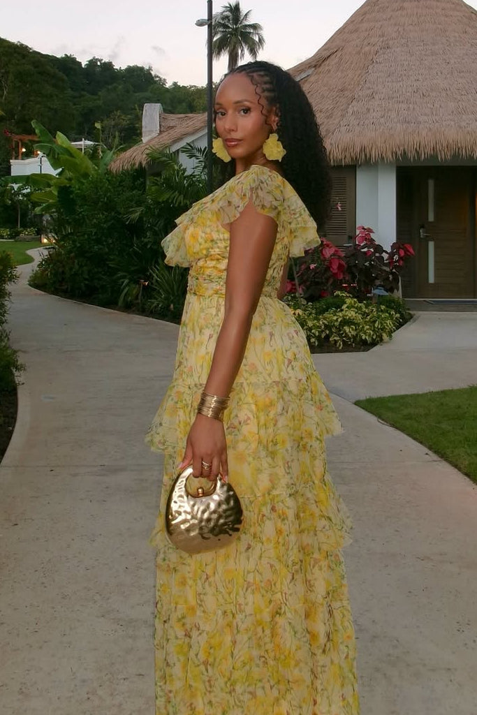 Olympia Maxi Dress | Lace & Beads | Yellow Floral Olympia Maxi Dress | Lace & Beads | Yellow Floral
