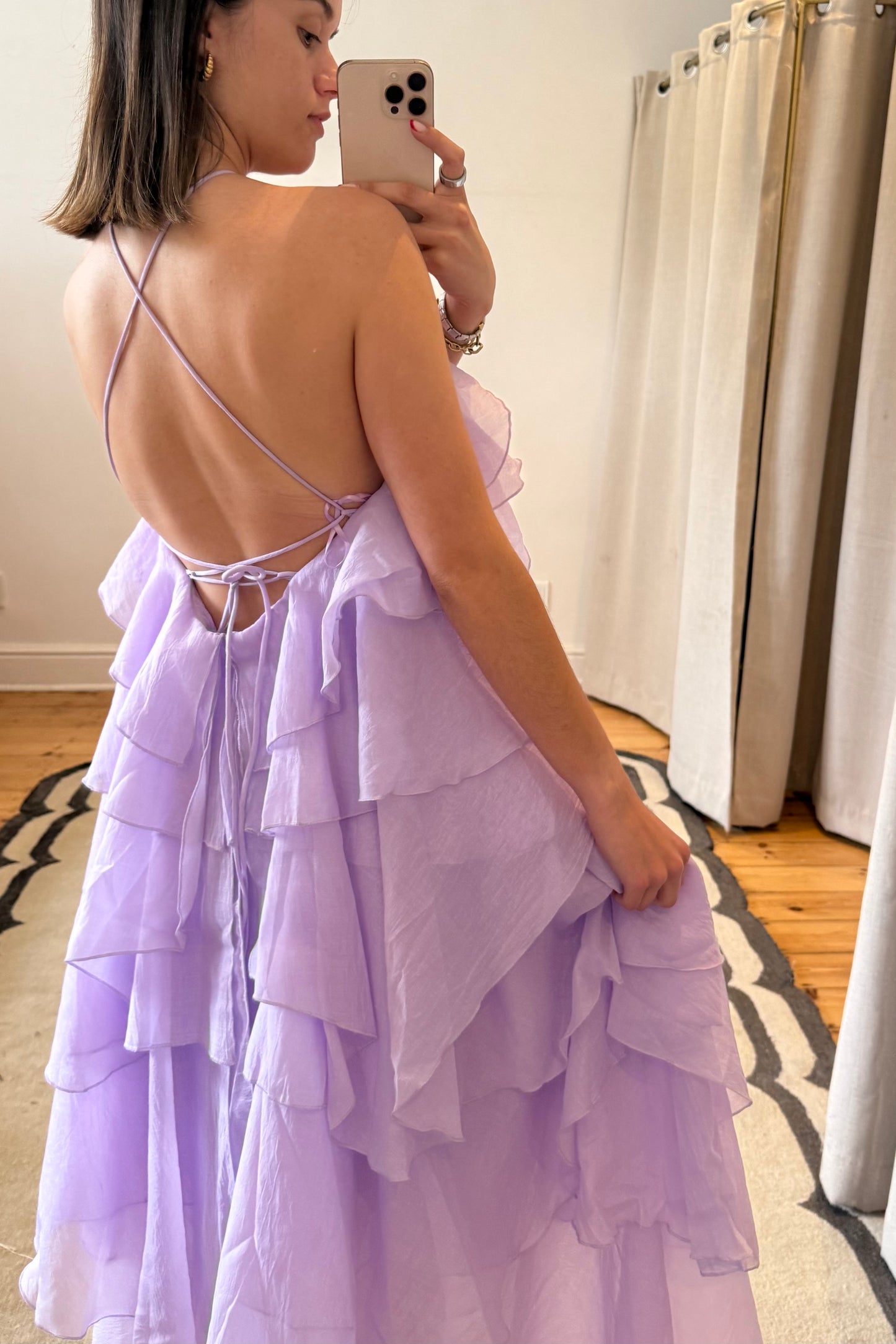 Off-Shoulder Ruffle Layered Maxi Dress