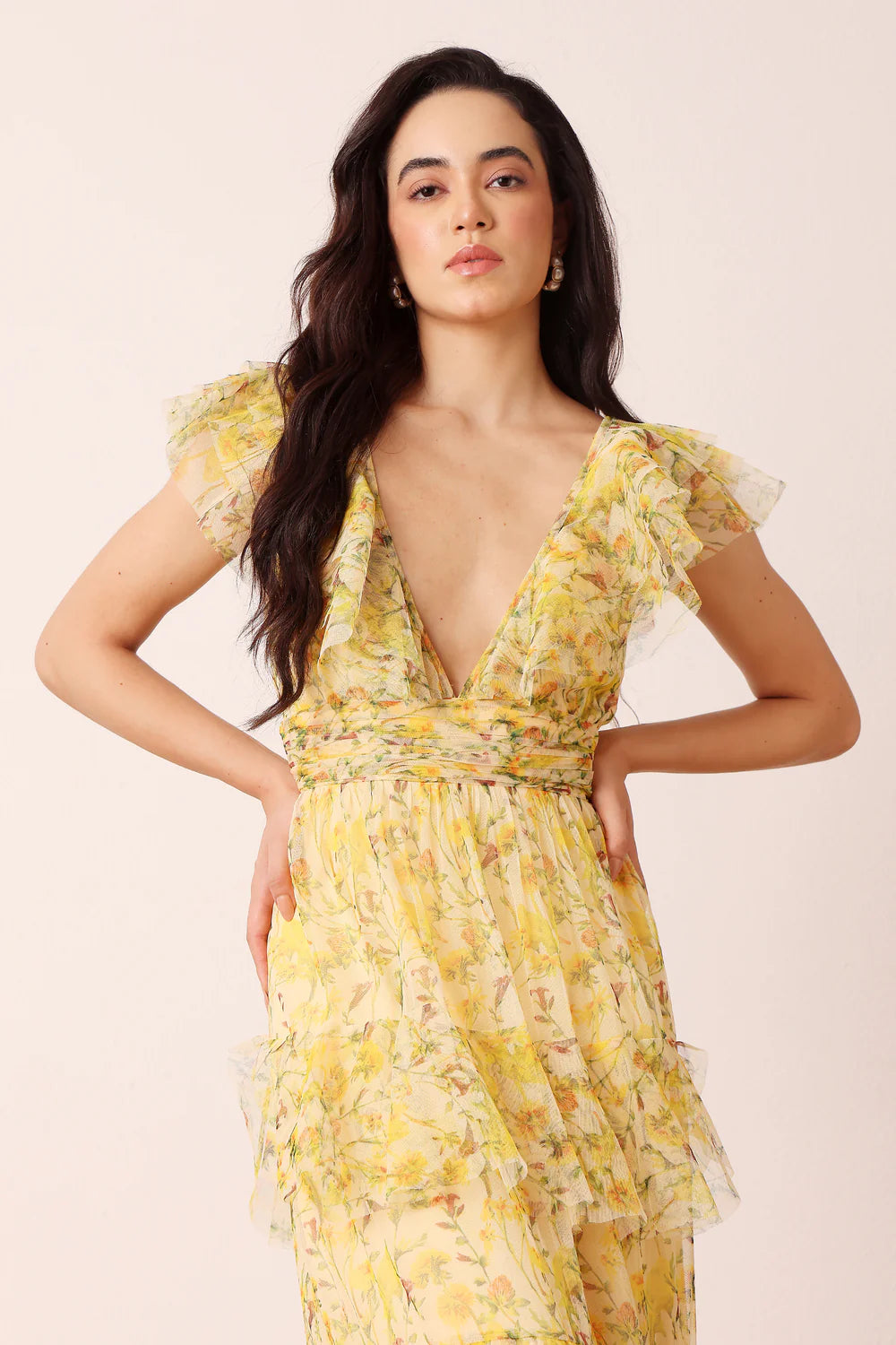 Olympia Maxi Dress in Yellow Floral