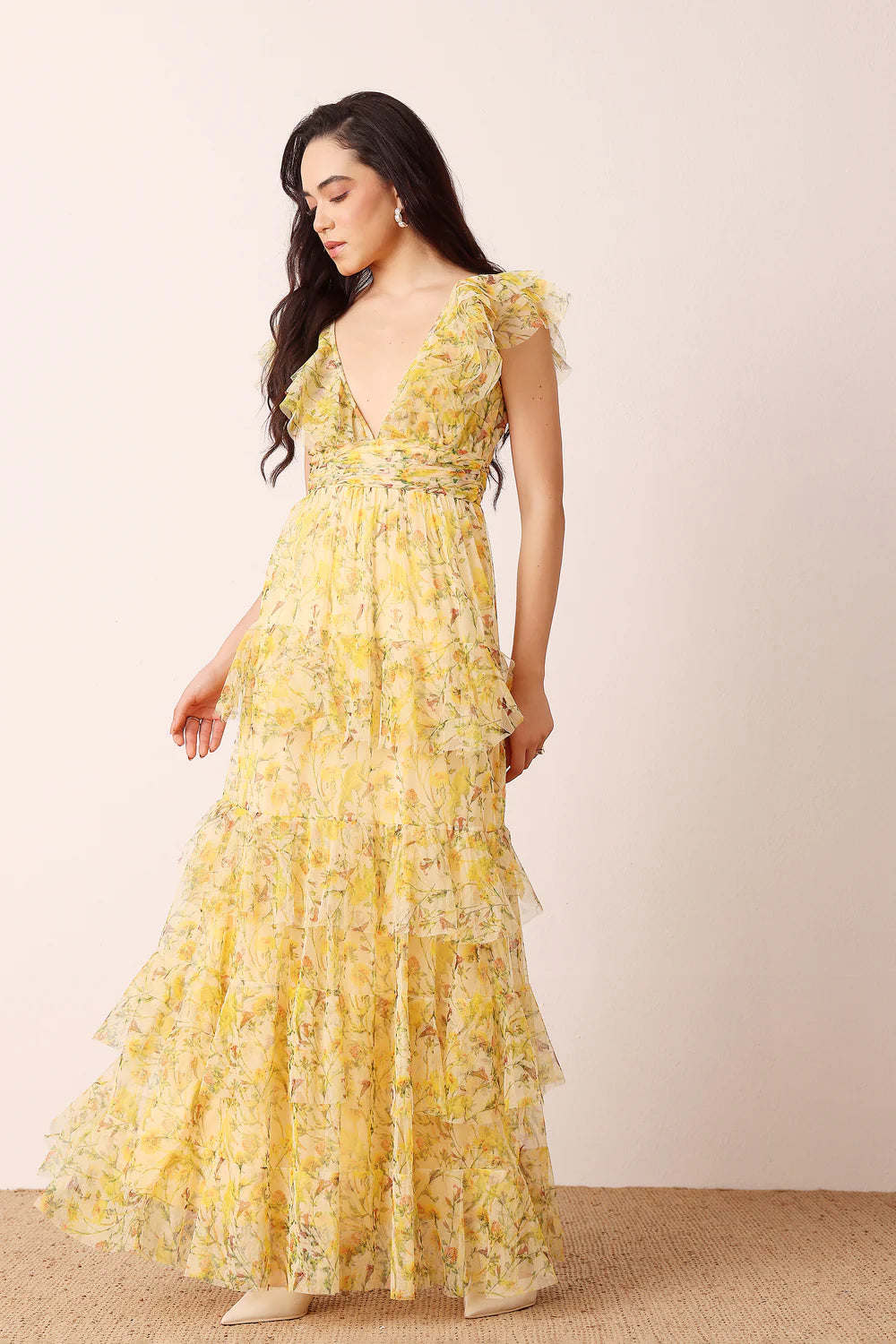 8 grade formal dresses Yellow Floral Jacquard Prom Dresses Strapless Quinceanera Dresses SU07 –  vigocouture main image 1