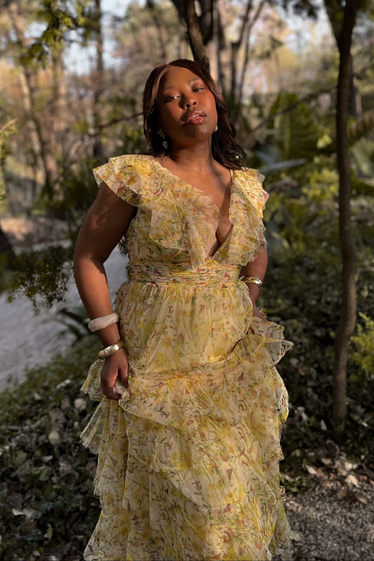 Olympia Maxi Dress in Yellow Floral