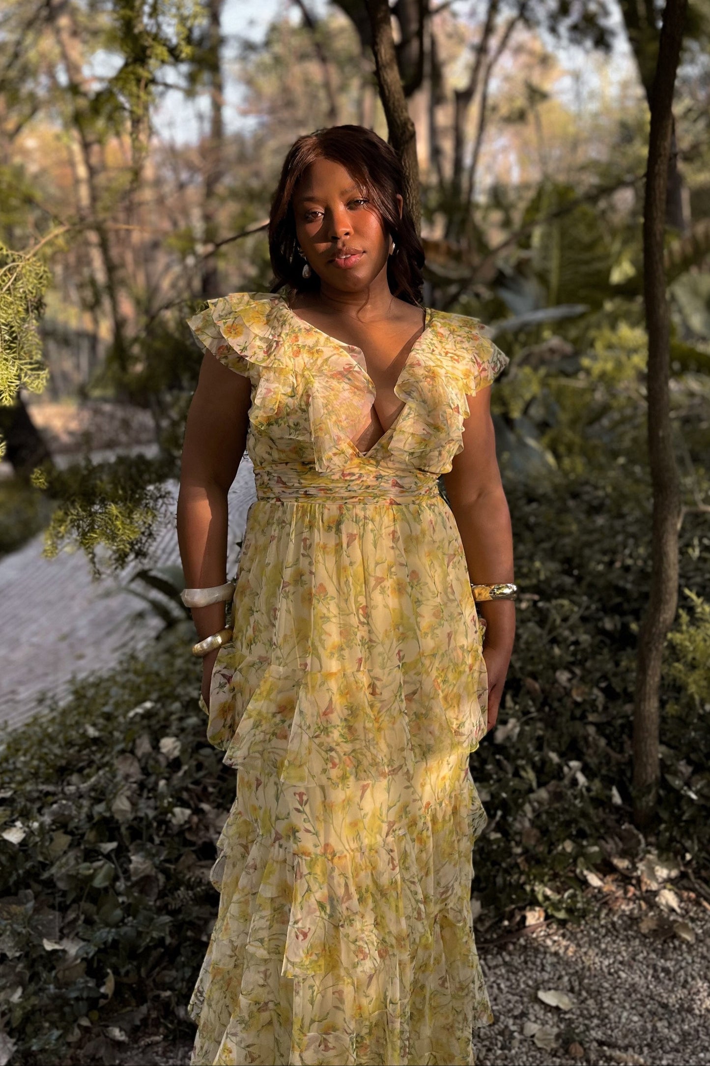Olympia Maxi Dress in Yellow Floral