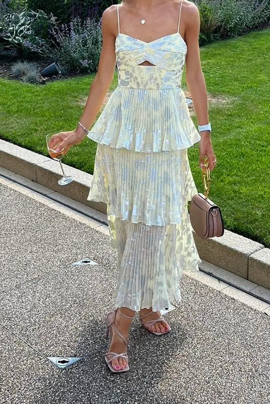 The Metallic Jacquard Tiered Midi Dress