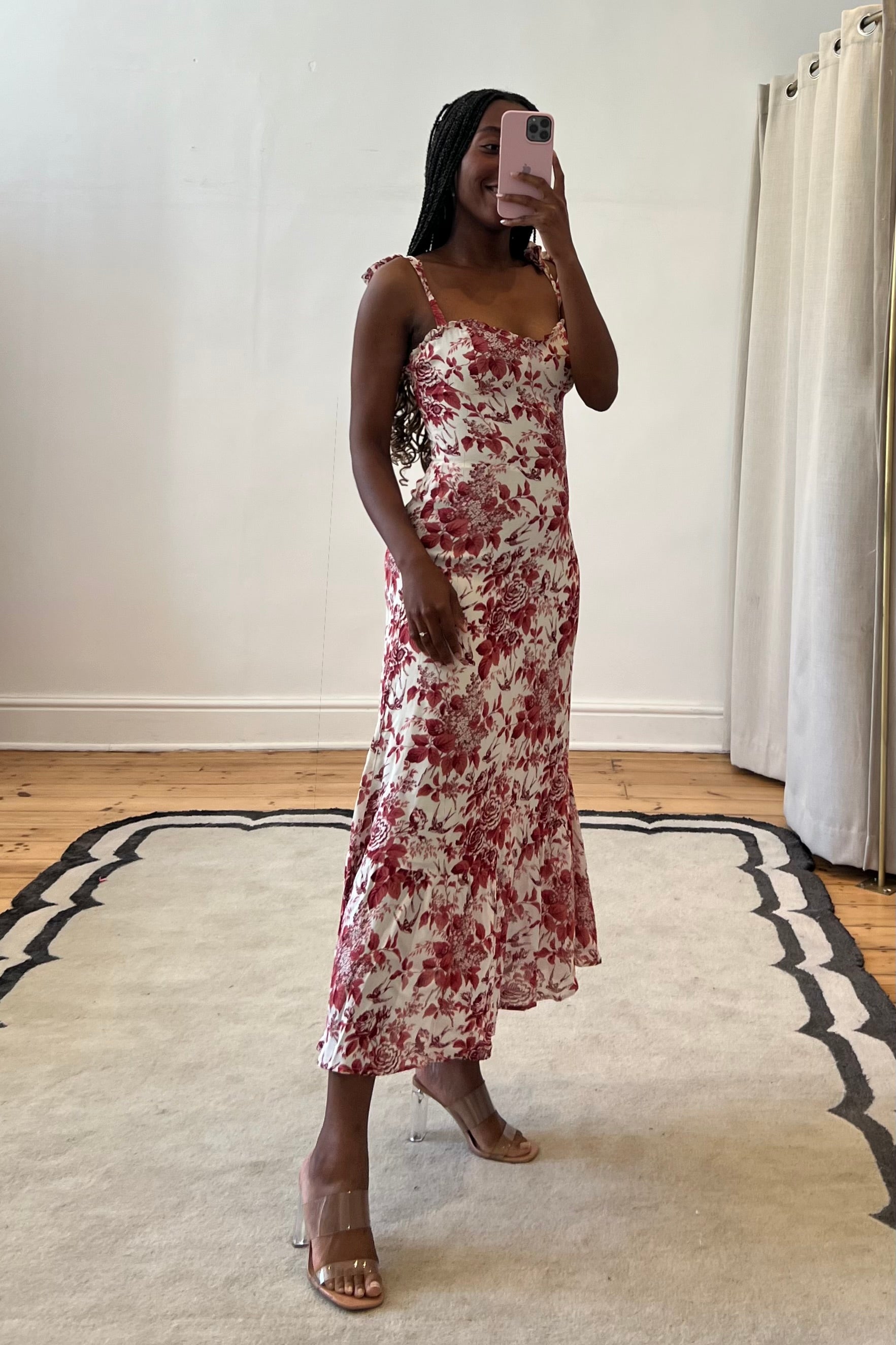 reformation red floral dress Reformation Camira Sleeveless Crepe Midi Dress